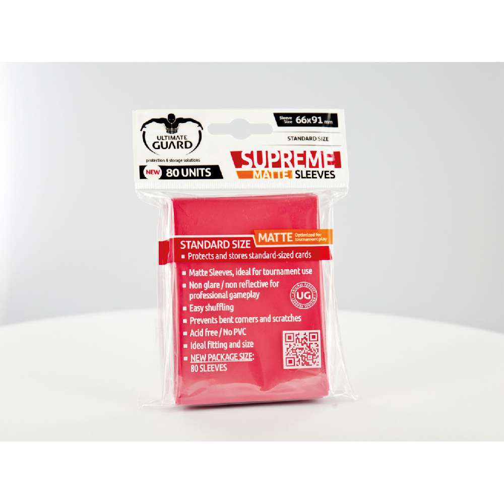 Ultimate Guard Supreme Matte Red Sleeves 80 Standard Size